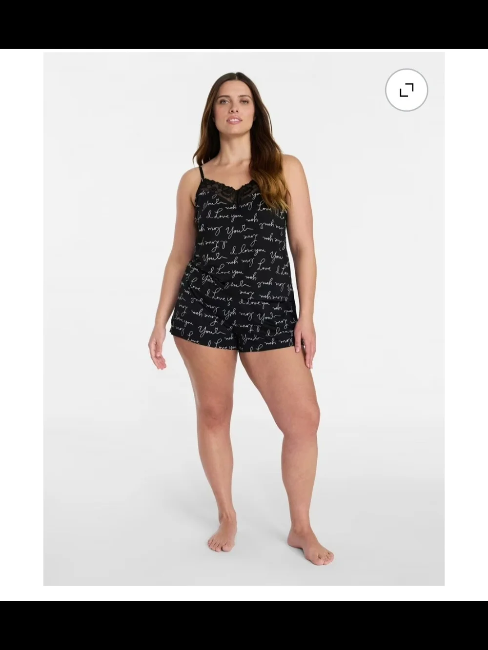 Lace-Trim Script Dreamy Soft Cami Shorts Set - Black
